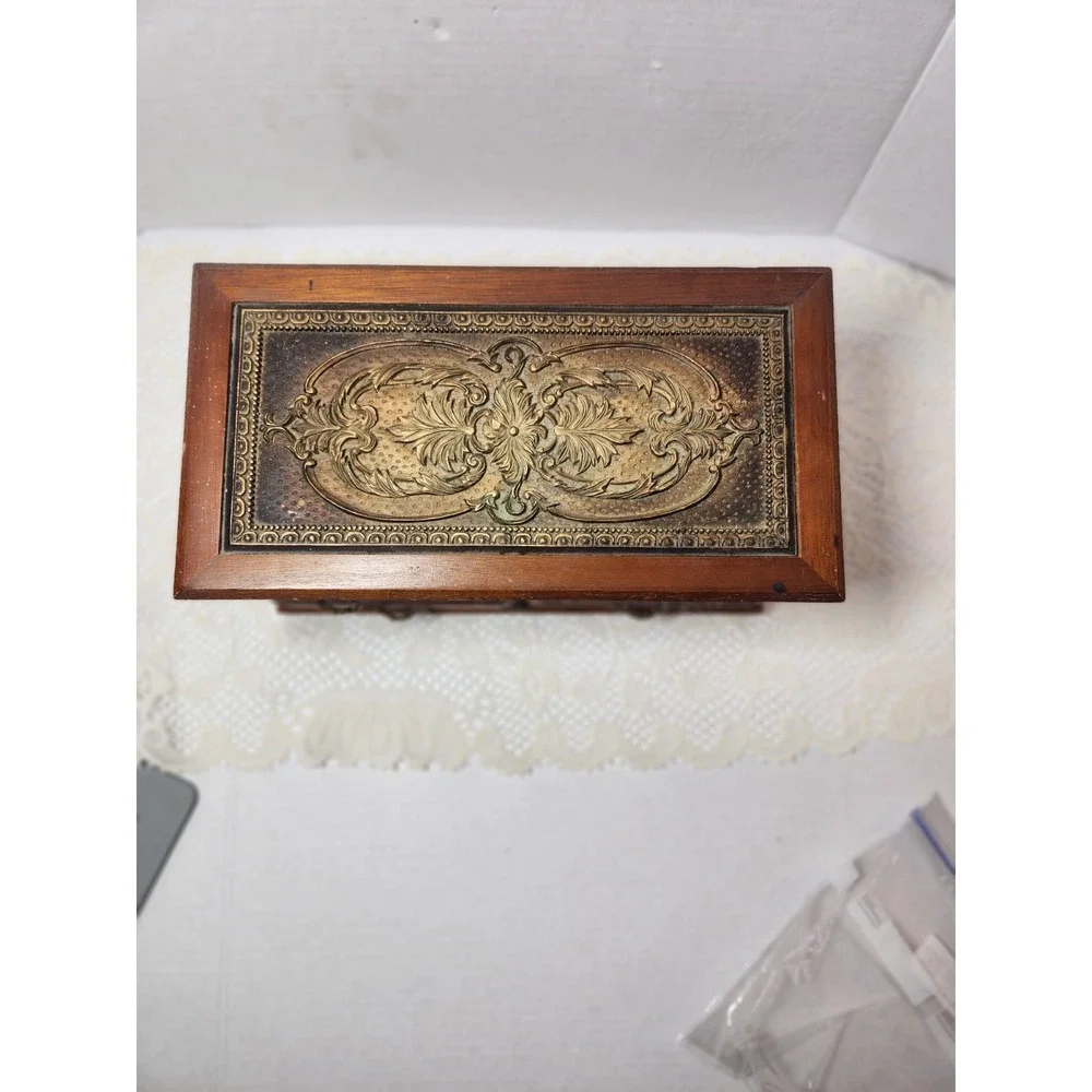 Vtg Wooden Musical Jewelry Box Organizer Storage with 2 Drawers 
